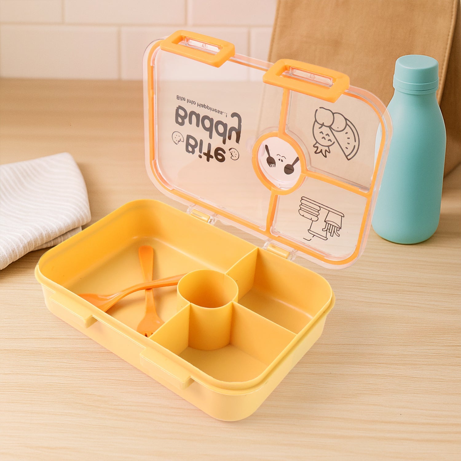 Bite Buddy 4-compartment Leak-resistant Plastic Lunch Box With Spoon  Fork Wukusy