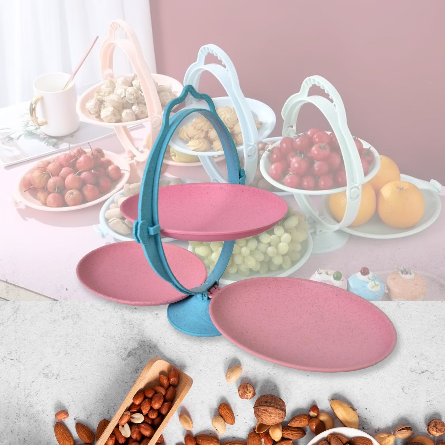 Foldable Fruit Plate Candy Dish  Multi Use Mirror Shape Dried Fruit Tray (1 Set) Wukusy