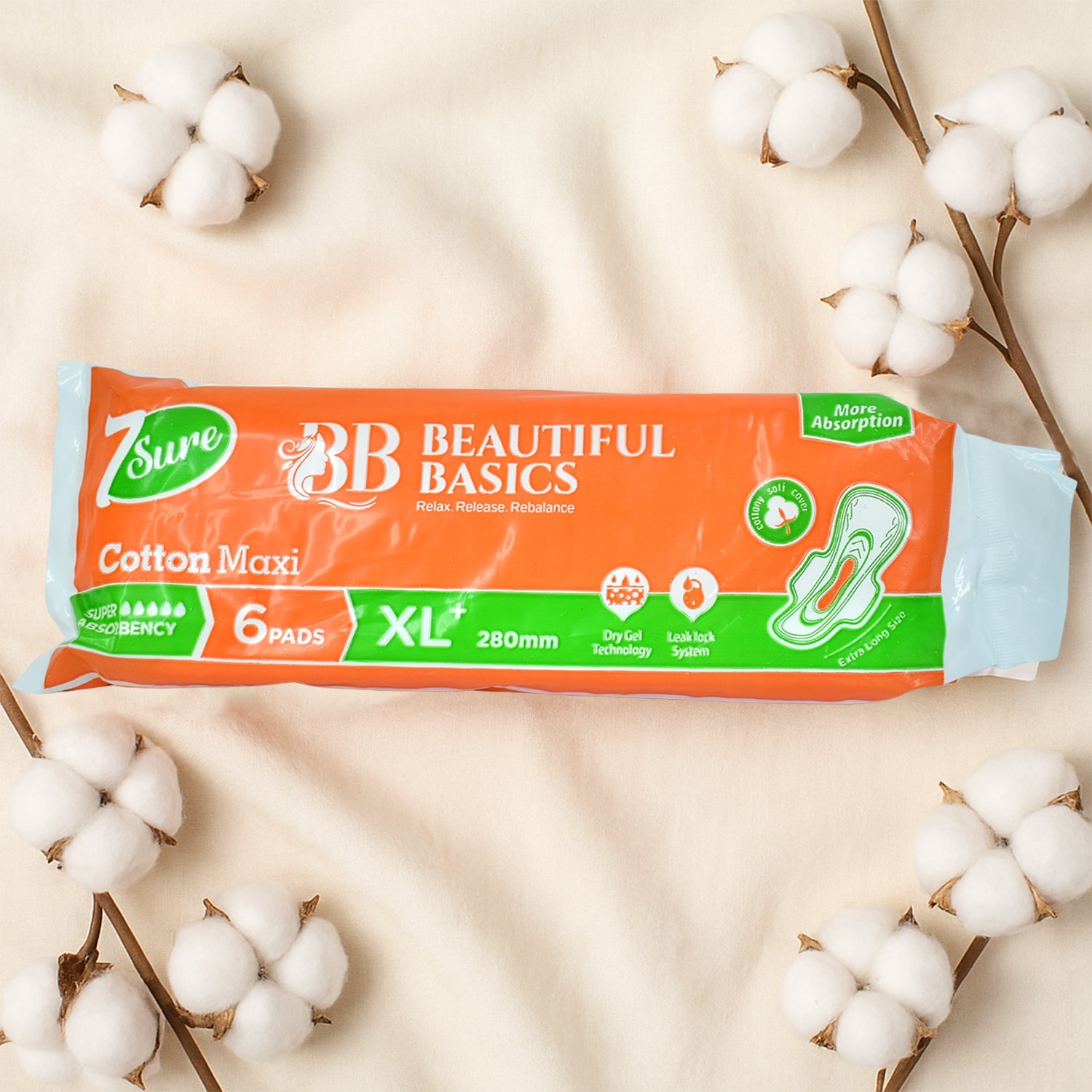 Beautiful Basics Orange Cotton Maxi Sanitary Pads Xl+ 280mm Pack Of 6 Pads Wukusy