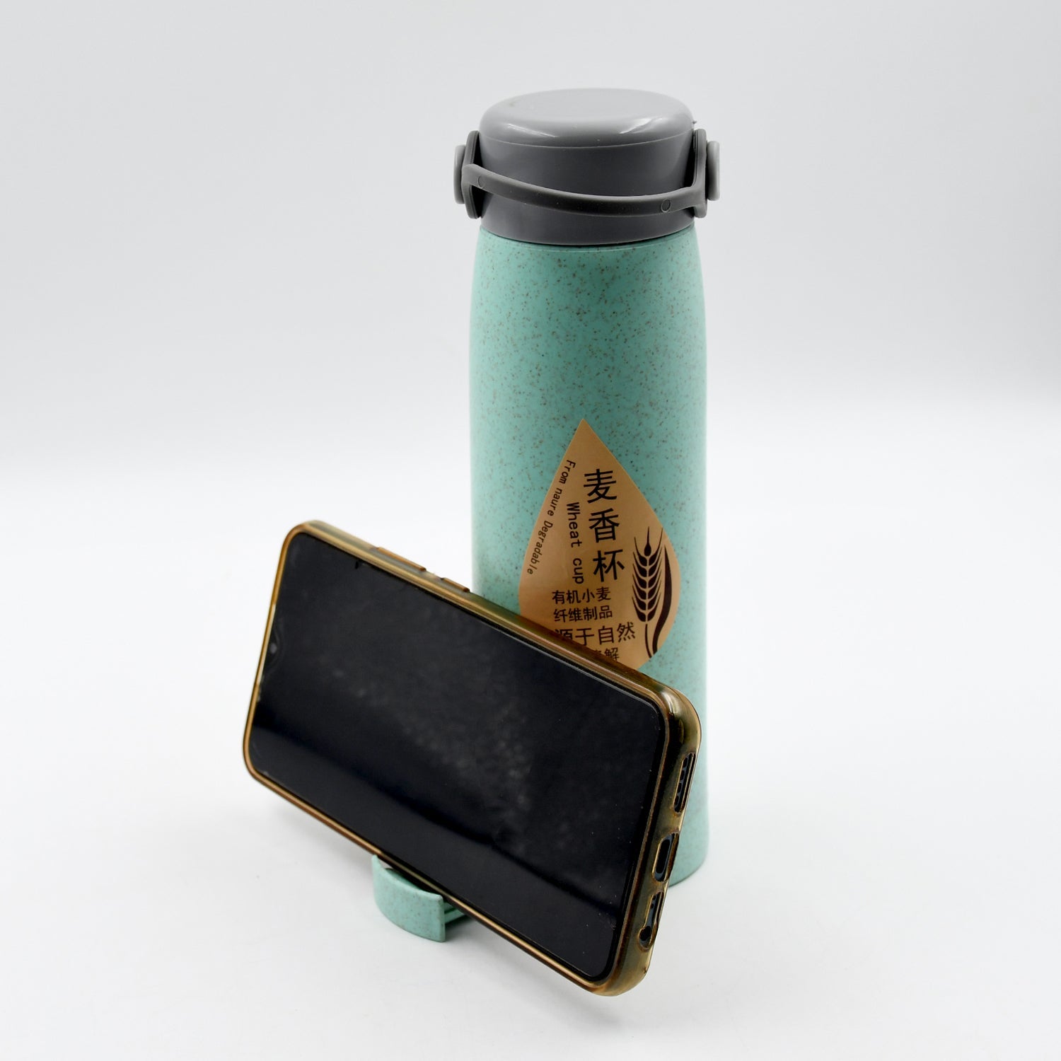 6951 High Portable Water Bottle Creative Wheat Fragrance Glass Bottle Water With Mobile Phone Holder Wide Mouth Glass Water 380ml (Moq - 80 Pc) Wukusy