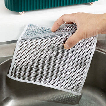 5564 Double-sided Multipurpose Microfiber Cloths Stainless Steel Scrubber Non-scratch Wire Dishcloth Durable Kitchen Scrub Cloth (1 Pc  20x20 Cm) Wukusy
