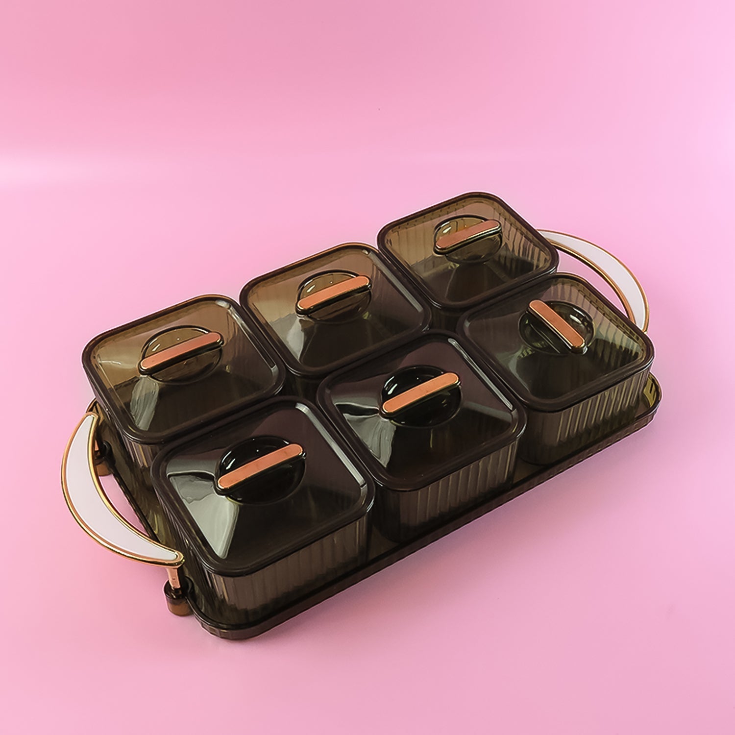 Liger Multipurpose Transparent Spice Jar Set With Tray And Lids 400ml Approx (6 Pc) Wukusy