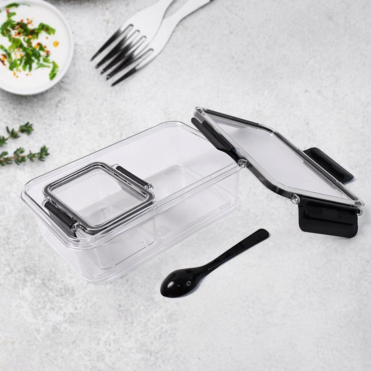 Plastic Kitchen Storage Container Big 800 Ml  Small 250 Ml With Air Seal Lock Lid  Spoon Wukusy