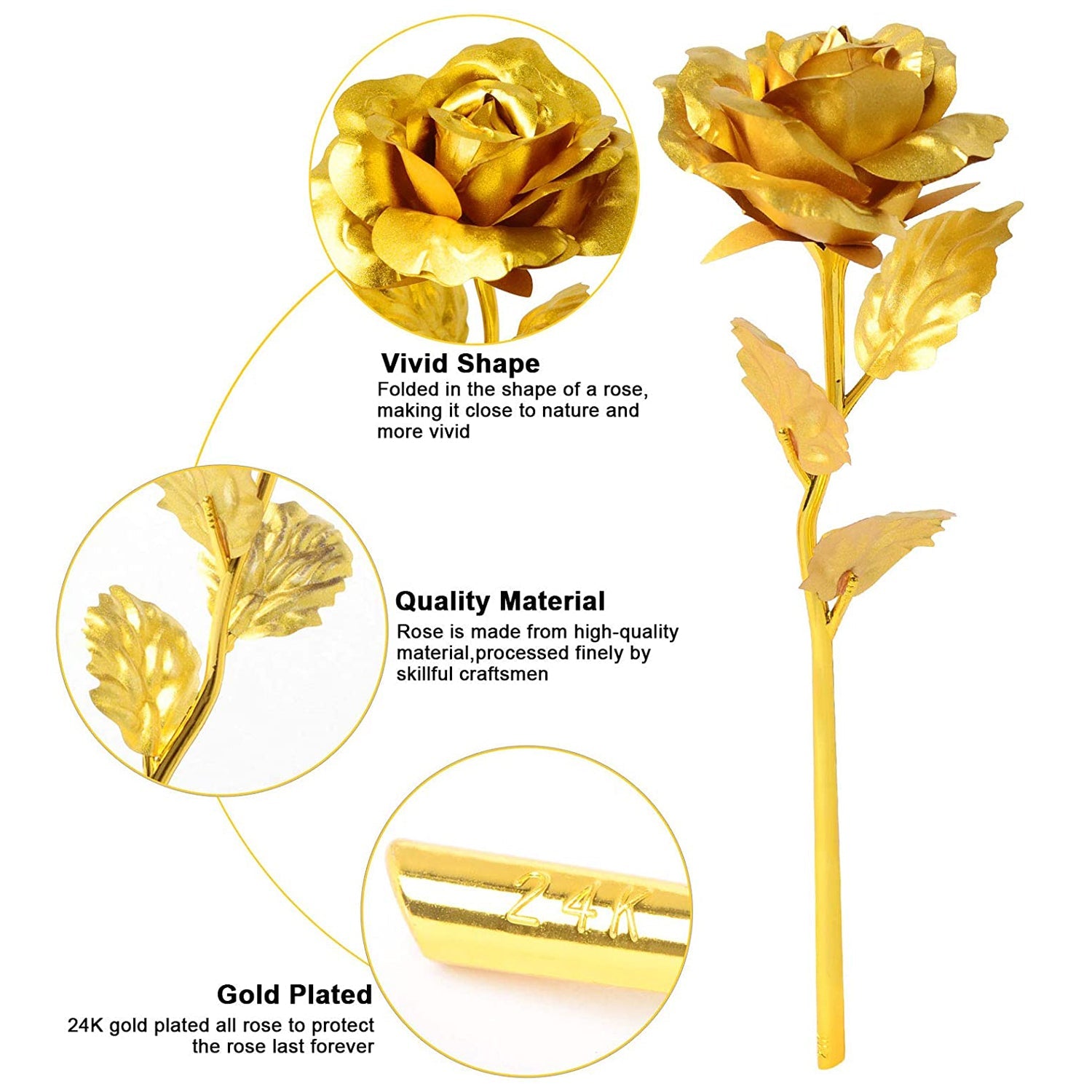 0606 Luxury Decorative Gold Plated Artificial Golden Rose With Premium Box Wukusy