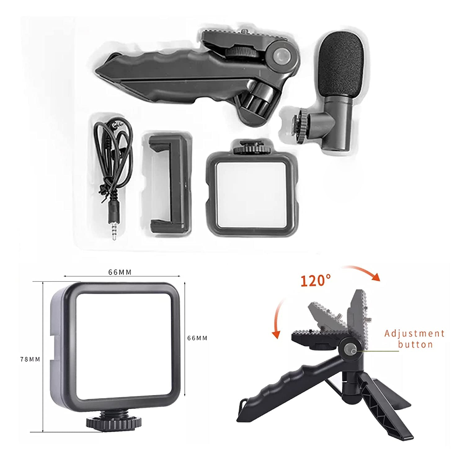6054 Vlogging Kit For Video Making With Mic Mini Tripod Stand Led Light  Phone Holder Clip For Making Videos Wukusy