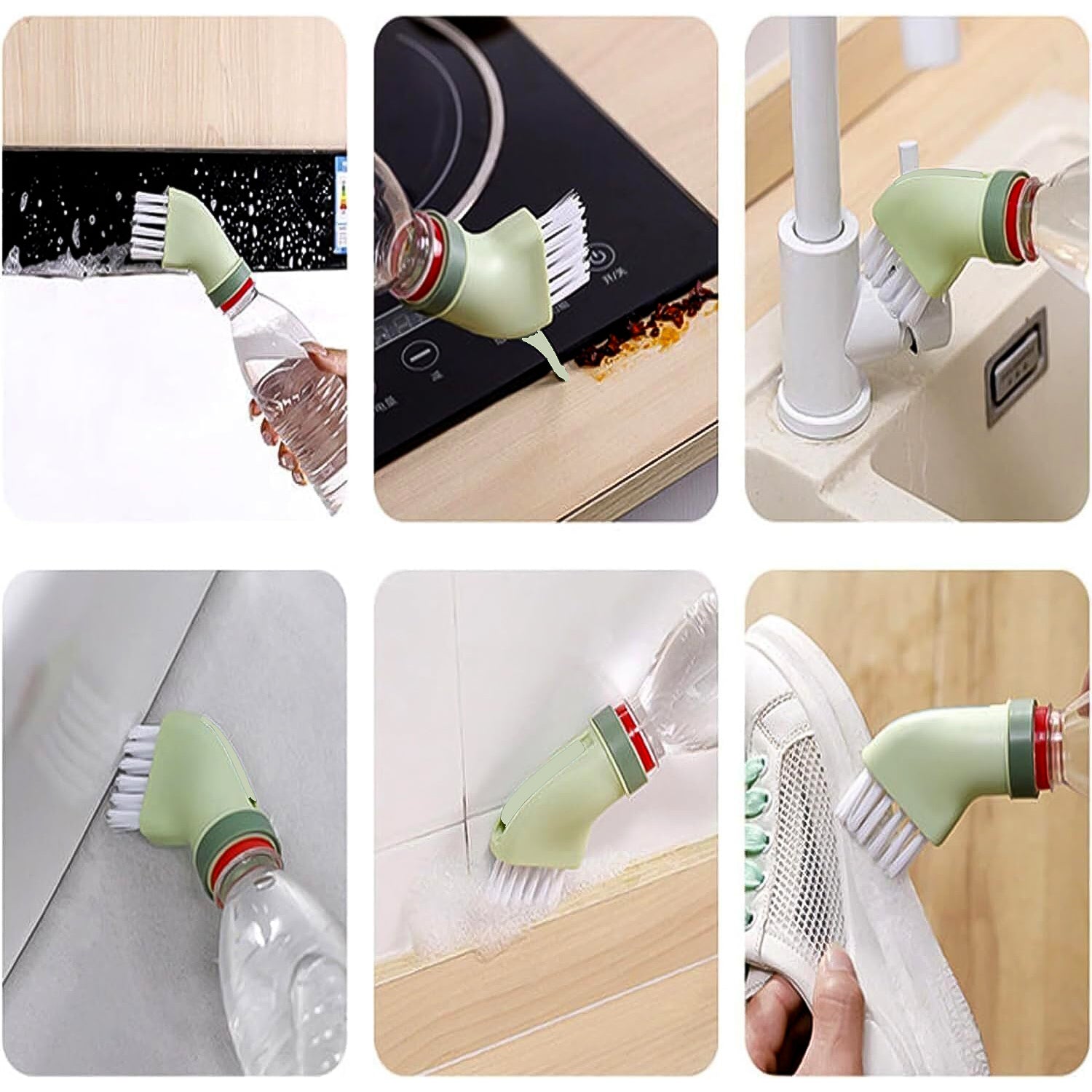 Multipurpose Bottle-connectable Cleaning Brush With Built-in Scraper (1 Pc) Wukusy