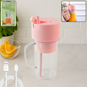 Portable Crusher Juicer With Handle  Straw Usb Rechargeable 6 Blades (420 Ml) Wukusy