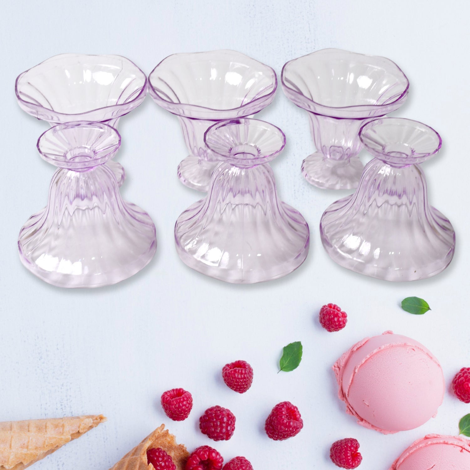 8216 Crystal Plastic Ice-cream Bowl Home  Kitchen Serving Platter Or Dessert Cup For Sundae Sweets Snacks Fruit Pudding Nuts Or Dip Serving Bowls (Crystal Cups Set Of 6) Wukusy