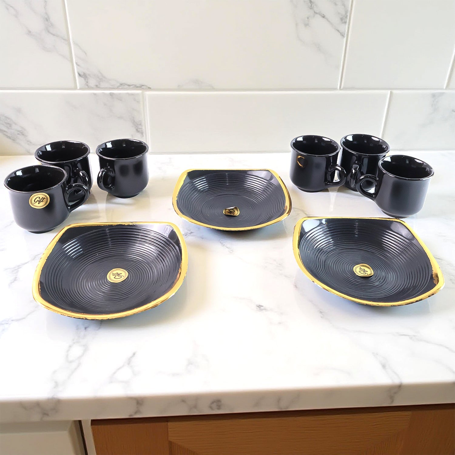 8237 Sweet Buzz Ceramic Tea  Cups  Mug Set With Seashell Shape Serving Bowl Milk Cup Coffee Cup Tea Cup Breakfast Cup Drinking Mug Or Outdoor For Household Gift For Birthday Wedding Party (8 Pcs Set) Wukusy