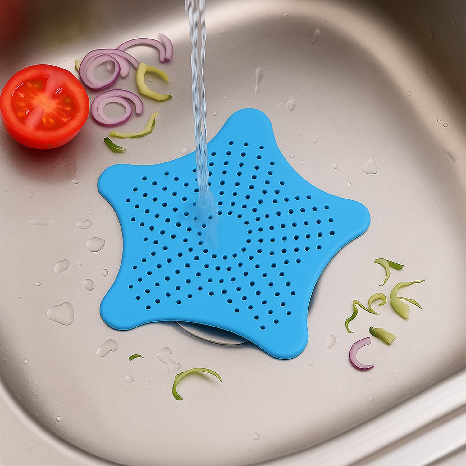 Aqua Blue Silicone Star Shaped Sink Filter Bathroom Hair Catcher Drain Strainers For Basin Wukusy