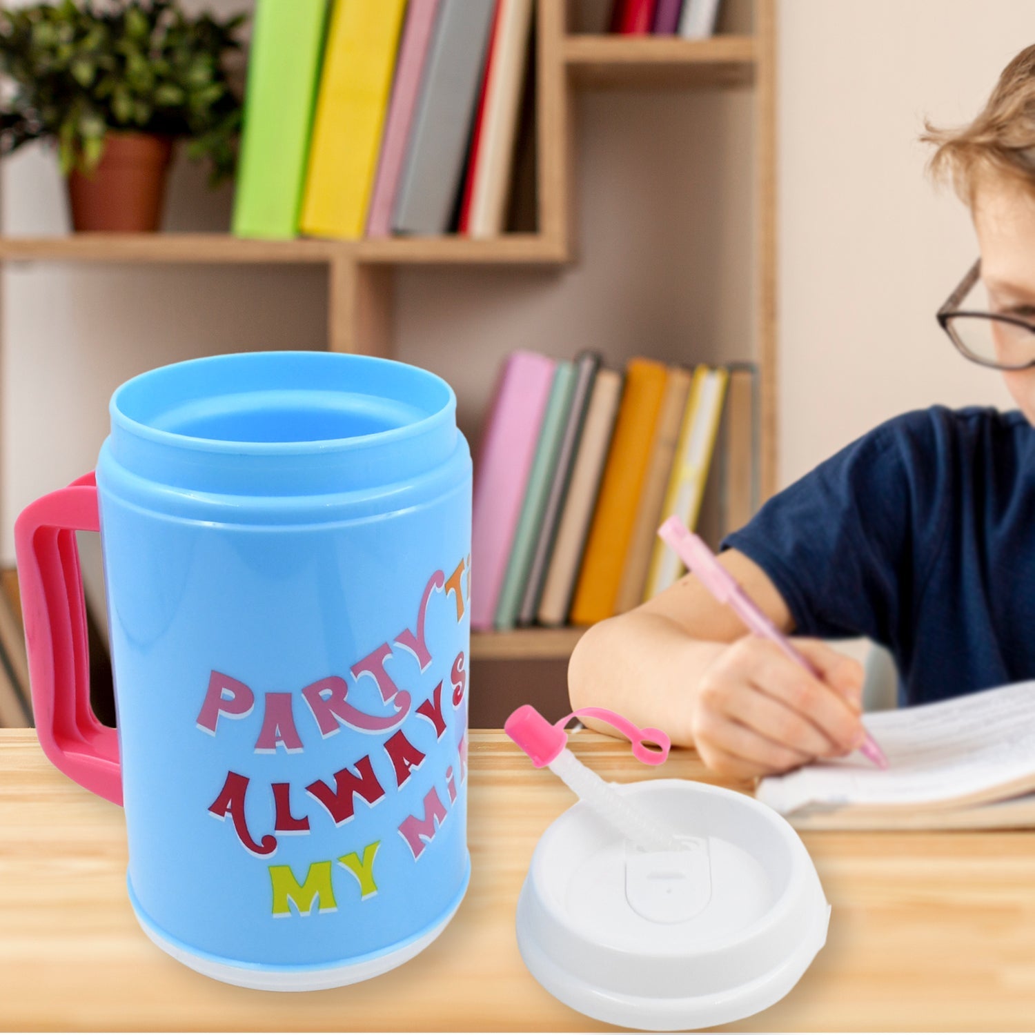 Insulated Mug With Lid Handle Flexible Straw With Cap (709 Ml) Wukusy