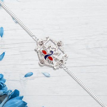 Silver Peacock Rakhi With Diamond Accents Wukusy