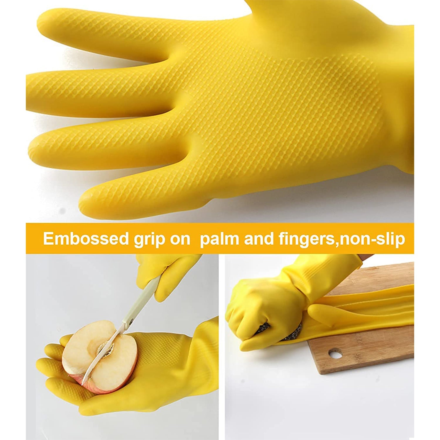 4854 2 Pair Med Yellow Gloves For Types Of Purposes Like Washing Utensils Gardening And Cleaning Toilet Etc. Wukusy