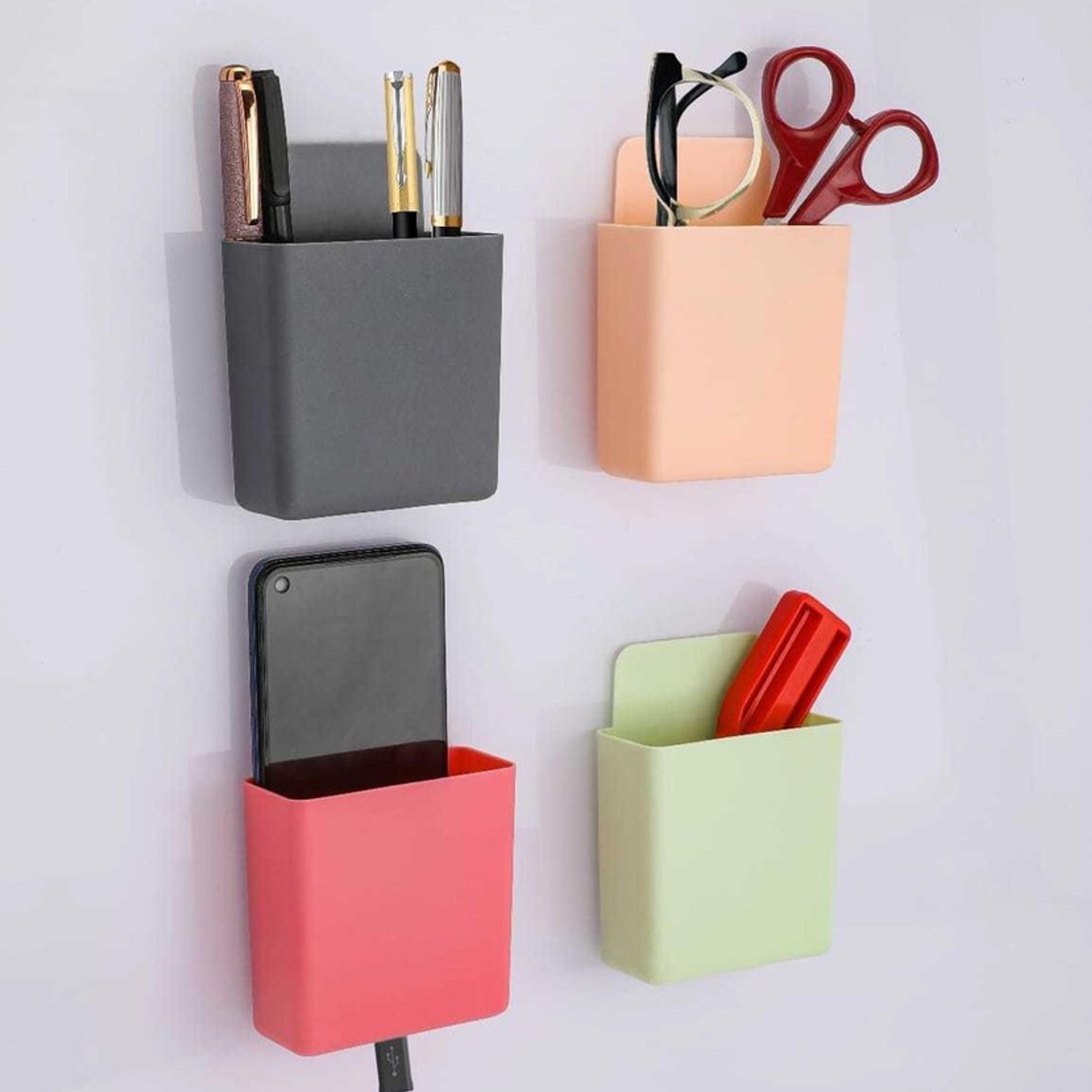 8485  Multipurpose Plastic Wall Mounted Remote  Mobile Holder Stand  (Pack Of 4) Wukusy