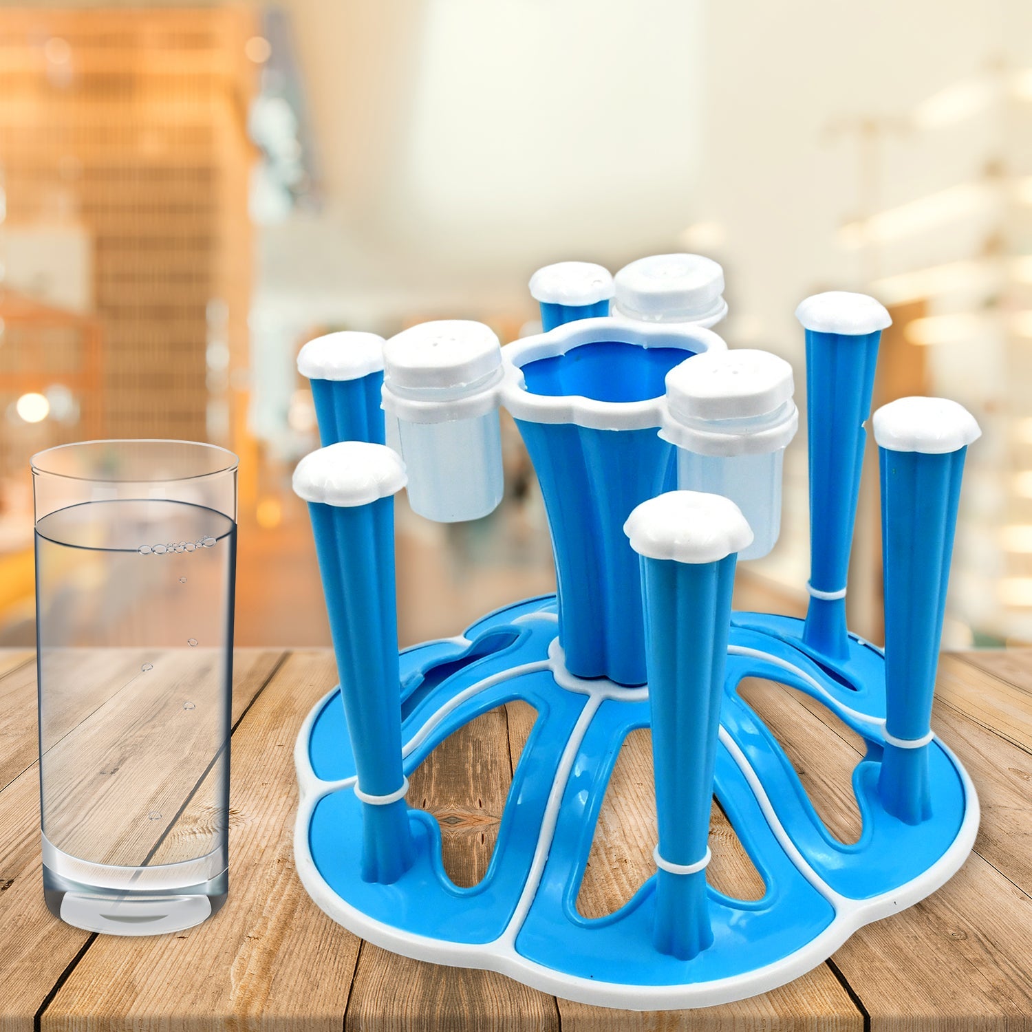 5589 Miracle Plastic Glass Stand  Tumbler Holder  Glass Holder For Kitchen  Dining Table 6 Glasses Stand With 3 Pepper Salt (Moq - 2 Pcs) Wukusy