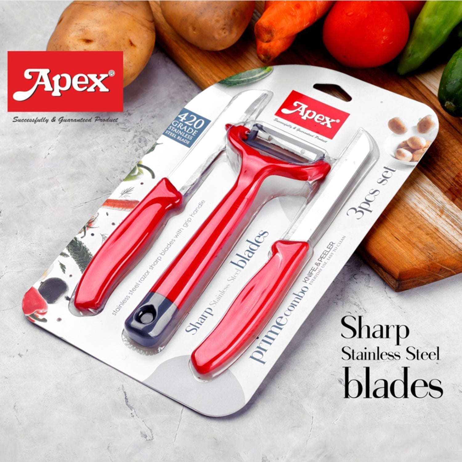 Apex 3-piece Stainless Steel Kitchen Knife And Peeler Set Wukusy