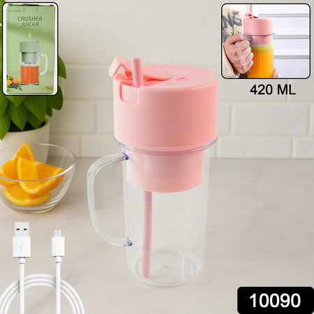 Portable Crusher Juicer With Handle  Straw Usb Rechargeable 6 Blades (420 Ml) Wukusy