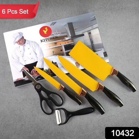 6 Pcs Professional Kitchen Knife Set With Chef Knives Cleaver Peeler  Scissors Wukusy