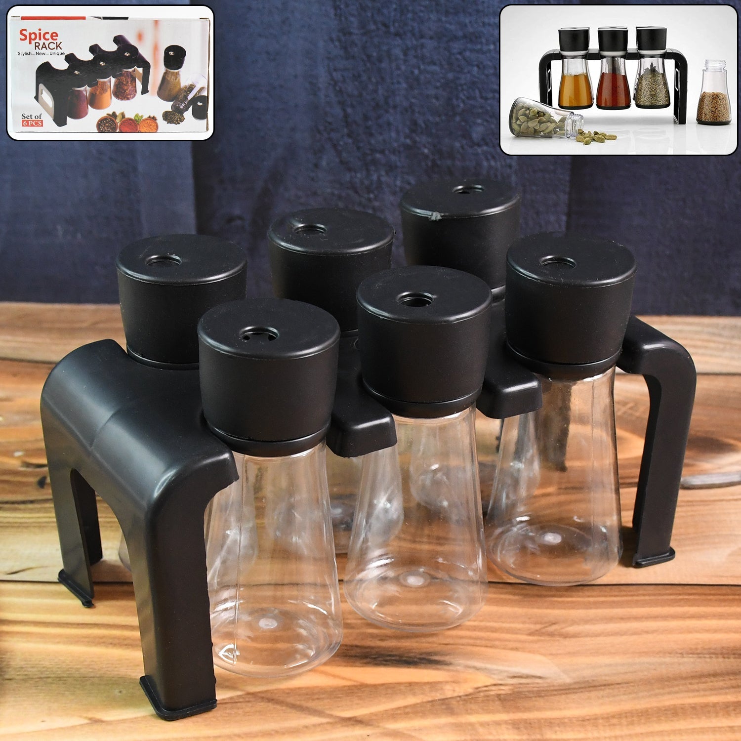 6-piece Plastic Spice Jar Set With Stand Wukusy