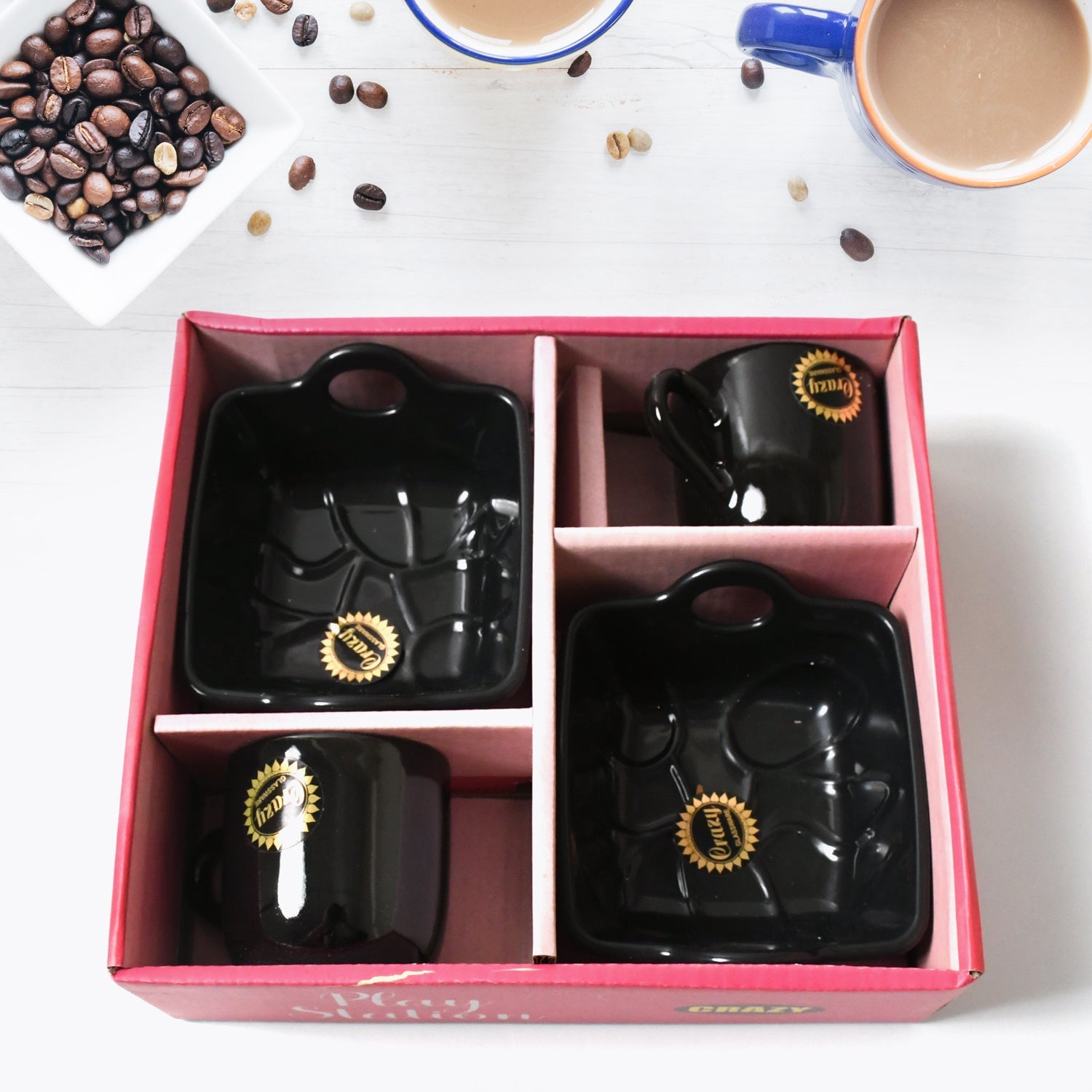 8229 Play Station Ceramic Tea  Cups  Mug Set With Handle Serving Bowl Milk Cup Coffee Cup Tea Cup Breakfast Cup Drinking Mug Or Outdoor For Household Gift For Birthday Wedding Party (4 Pcs Set) Wukusy