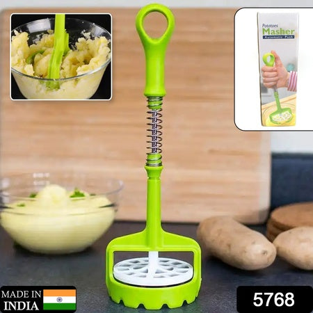 5768 Multi Functional One-handed Plastic Manual Mashed Potatoes Masher Mash Sweet Potato Masher With Comfort Grip And Stainless-steel Spring Design For Nonstick Pans (1 Pc) Wukusy
