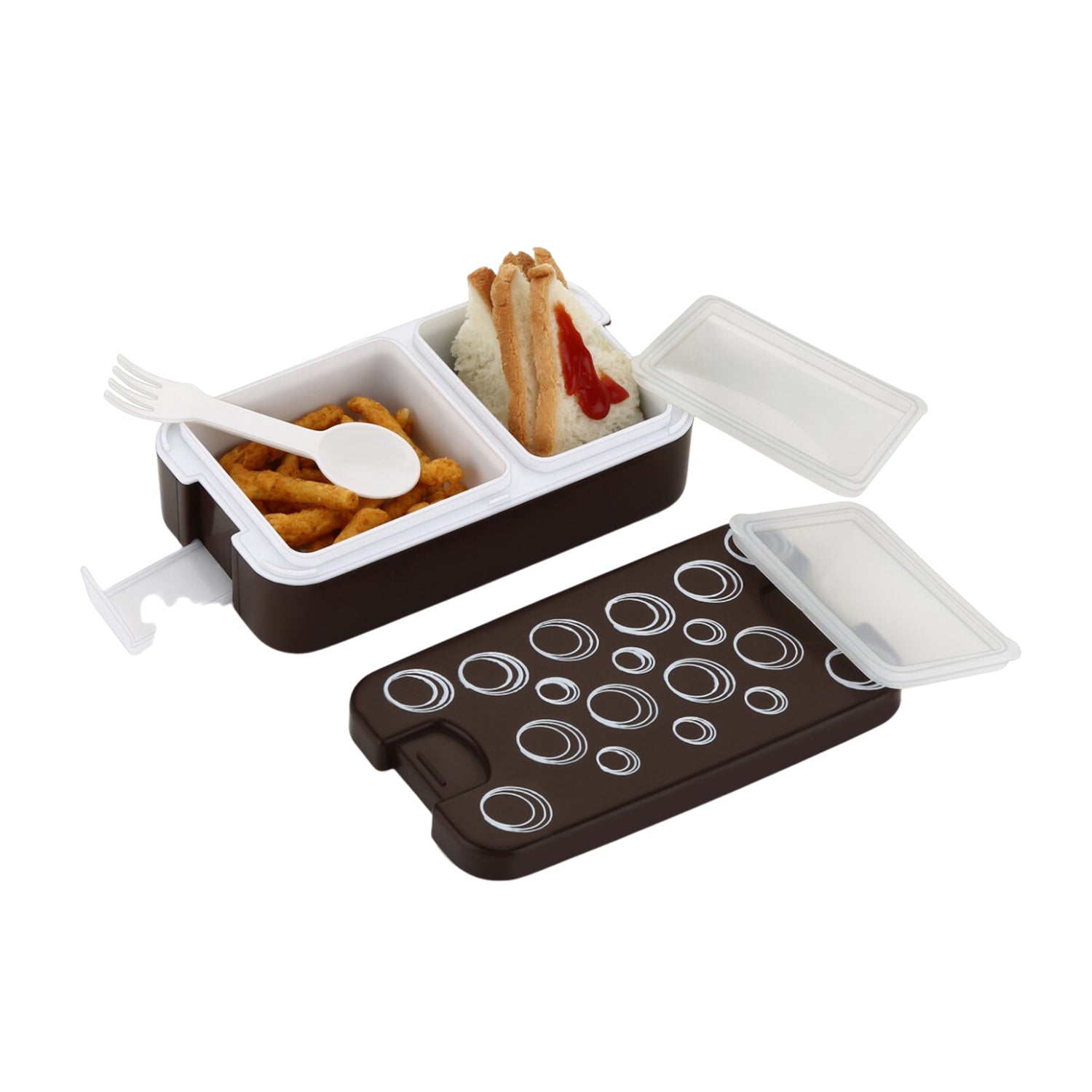 5330 Airtight Lunch Box 2 Compartment Lunch Box Leak Proof Food Grade Material Lunch Box Modern Appearance  Compact Lunch Box With Spoon Wukusy