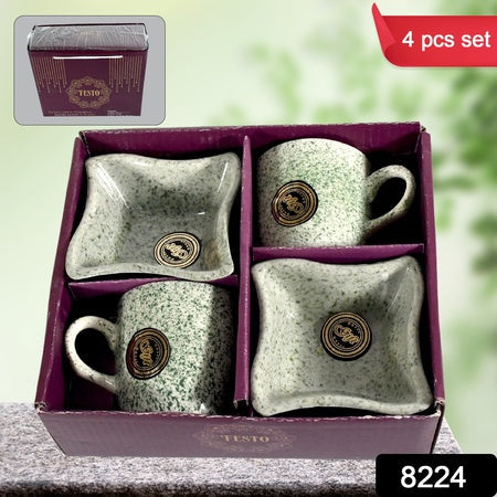 8224 Festo Ceramic Tea  Cups  Mug Set Including Snacks  Serving Bowl Milk Cup Coffee Cup Tea Cup Breakfast Cup Drinking Mug Or Outdoor For Household Gift For Birthday Wedding Party (4 Pcs Set) Wukusy