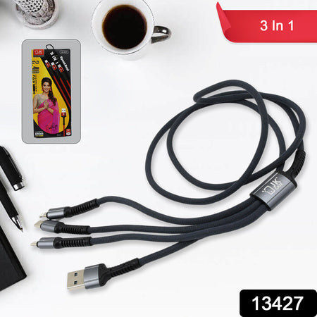 3 In 1 Multi Super Fast Charging Cable (1 Pc  1200 Mm) Wukusy