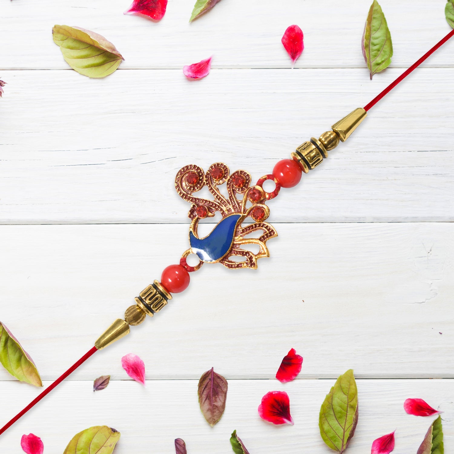 Ethnic Peacock Rakhi With Stone Detailing Wukusy