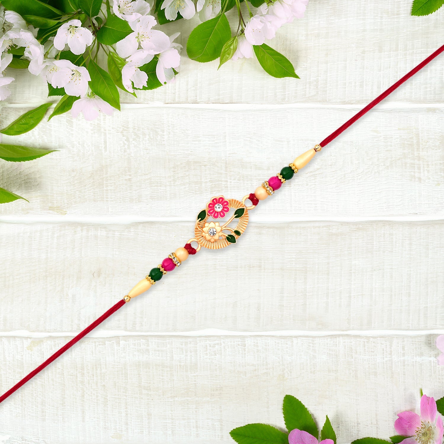 Flower Motif Rakhi With Moon-shaped Design Wukusy
