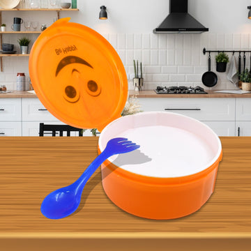 Smily Plastic Lunch Box Small Box With 2in1 Spoon Pack Of 1 Wukusy