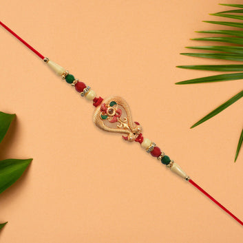 Designer Rakhi With Veena And Flower Charm