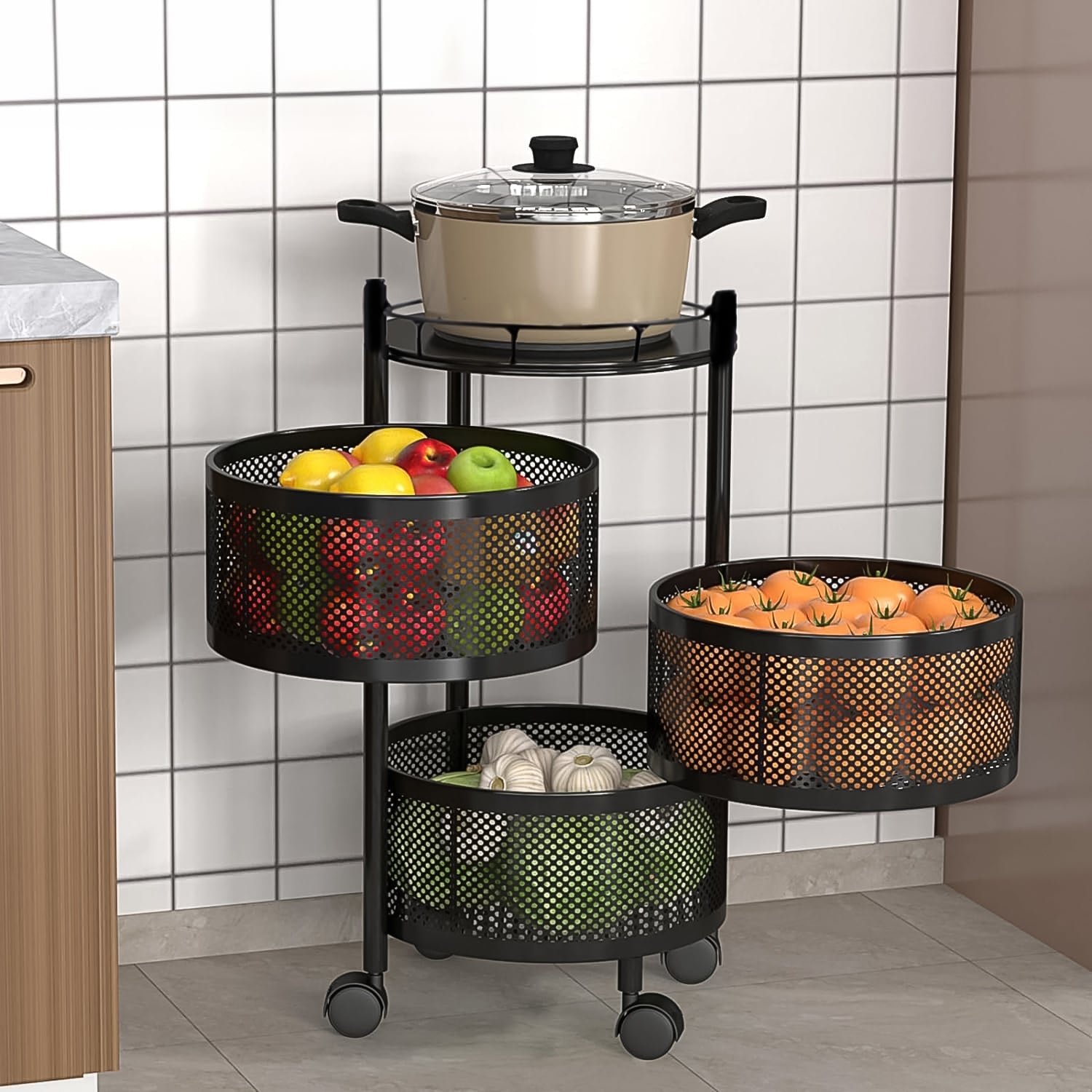 Metal Round High Quality Kitchen Trolley With Wheels (3 Layer  1 Pc) Wukusy