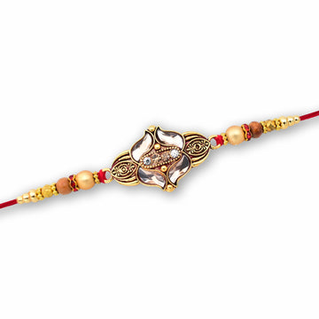 Elegant Floral Designer Rakhi With Gold-toned Beads  Red Thread Wukusy