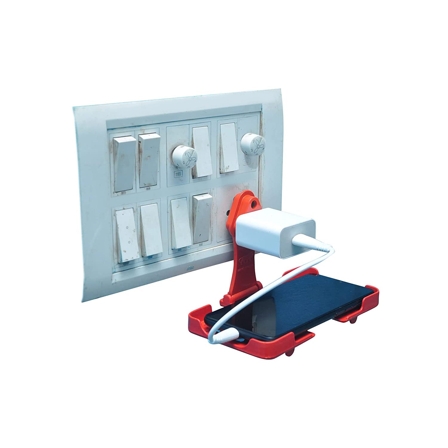 6496 Multi-purpose Wall Holder Stand For Charging Mobile Just Fit In Socket And Hang (Red) Wukusy