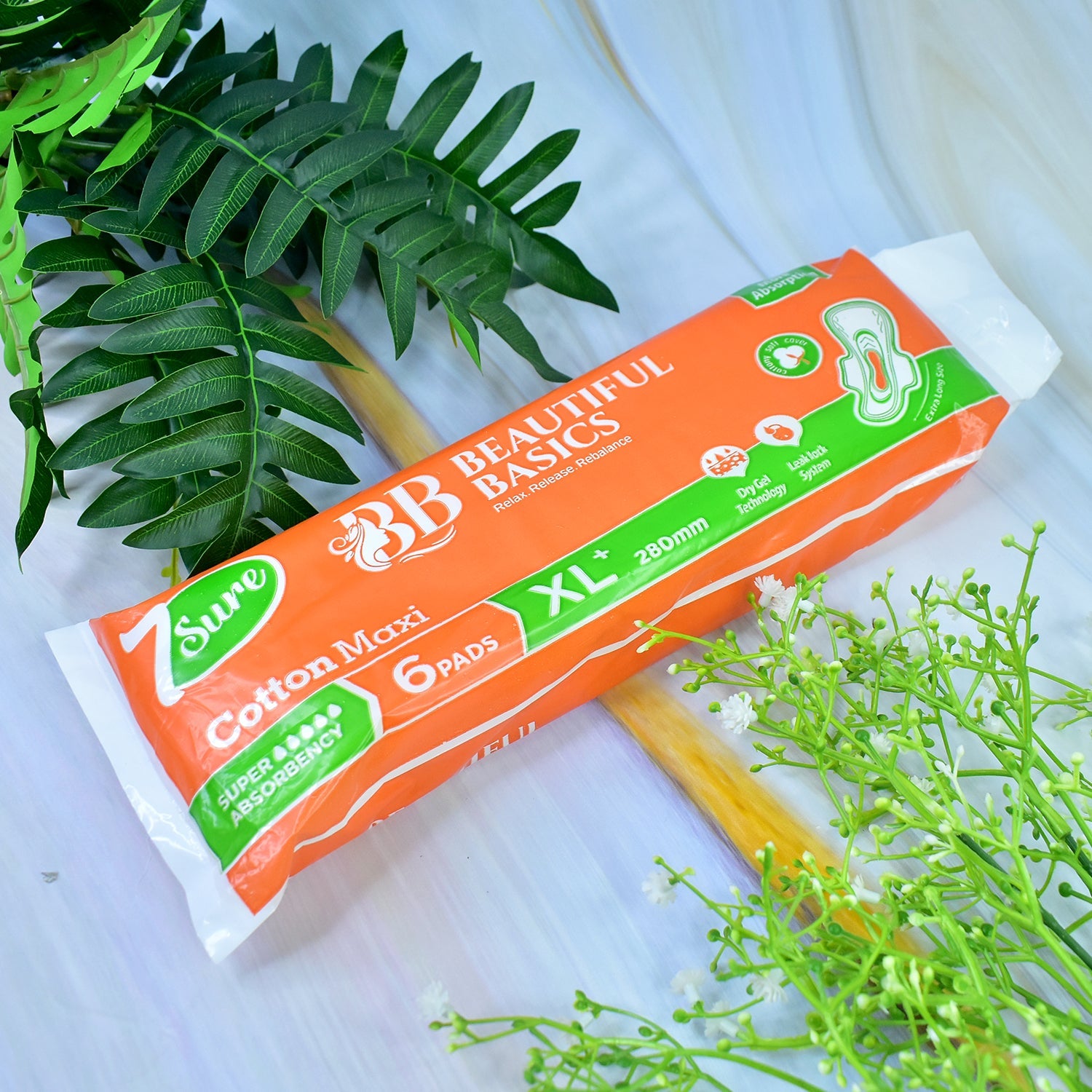 Beautiful Basics Orange Cotton Maxi Sanitary Pads Xl+ 280mm Pack Of 6 Pads Wukusy