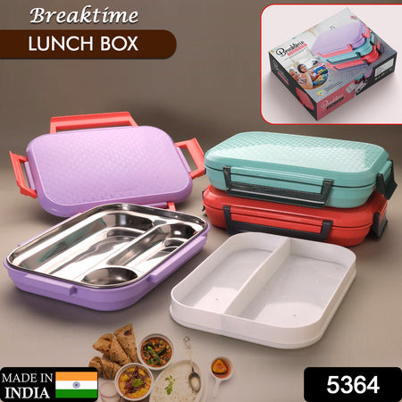 5364 Break Time Lunch Box Steel Plate Multi Compartment Lunch Box Carry To All Type Lunch In Lunch Box  Premium Quality Lunch Box Ideal For Office  School Kids  Travelling Ideal Wukusy