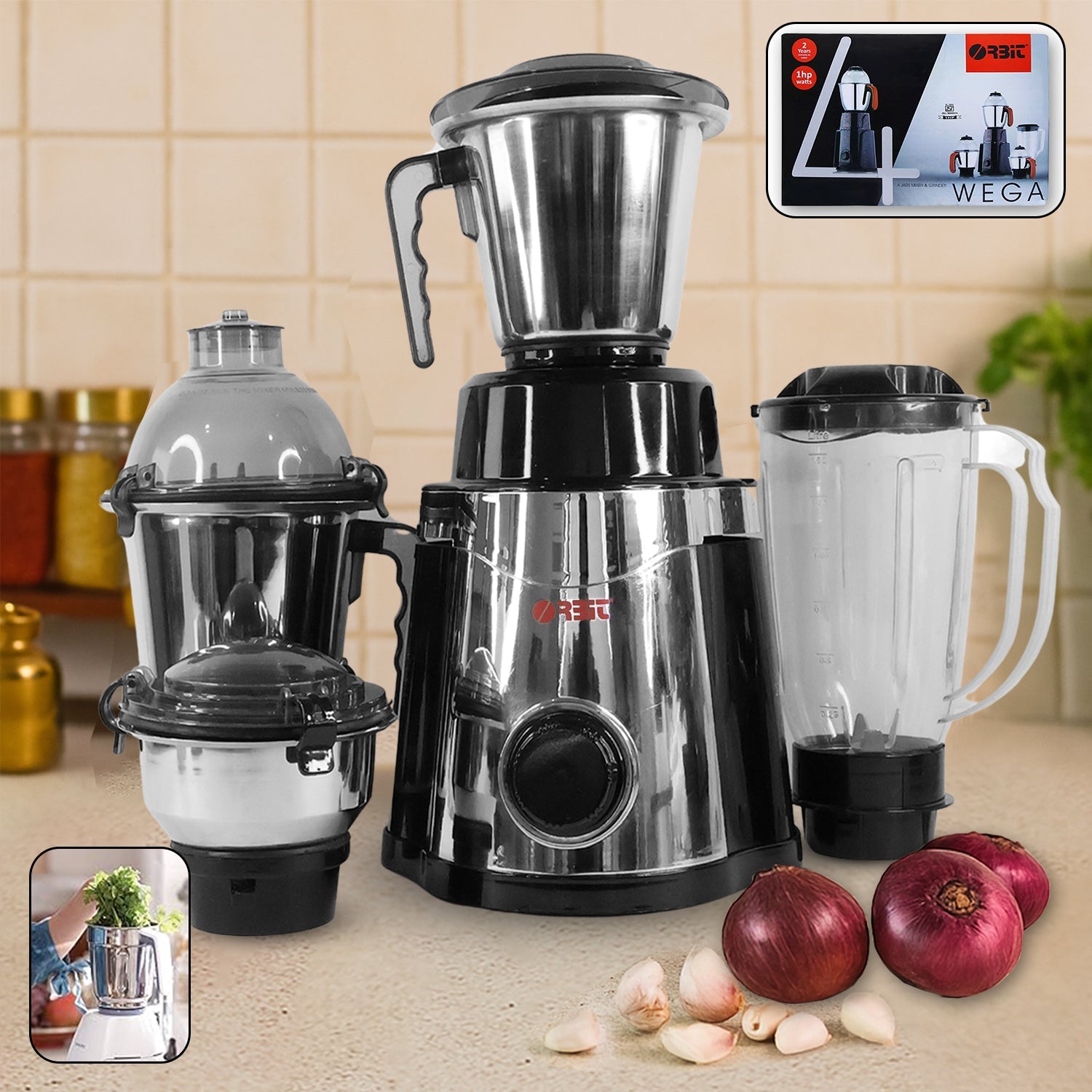 Orbit Heavy Duty 1 Hp (746) Watts Mixer Grinder With 4 Multipurpose Jars Wukusy