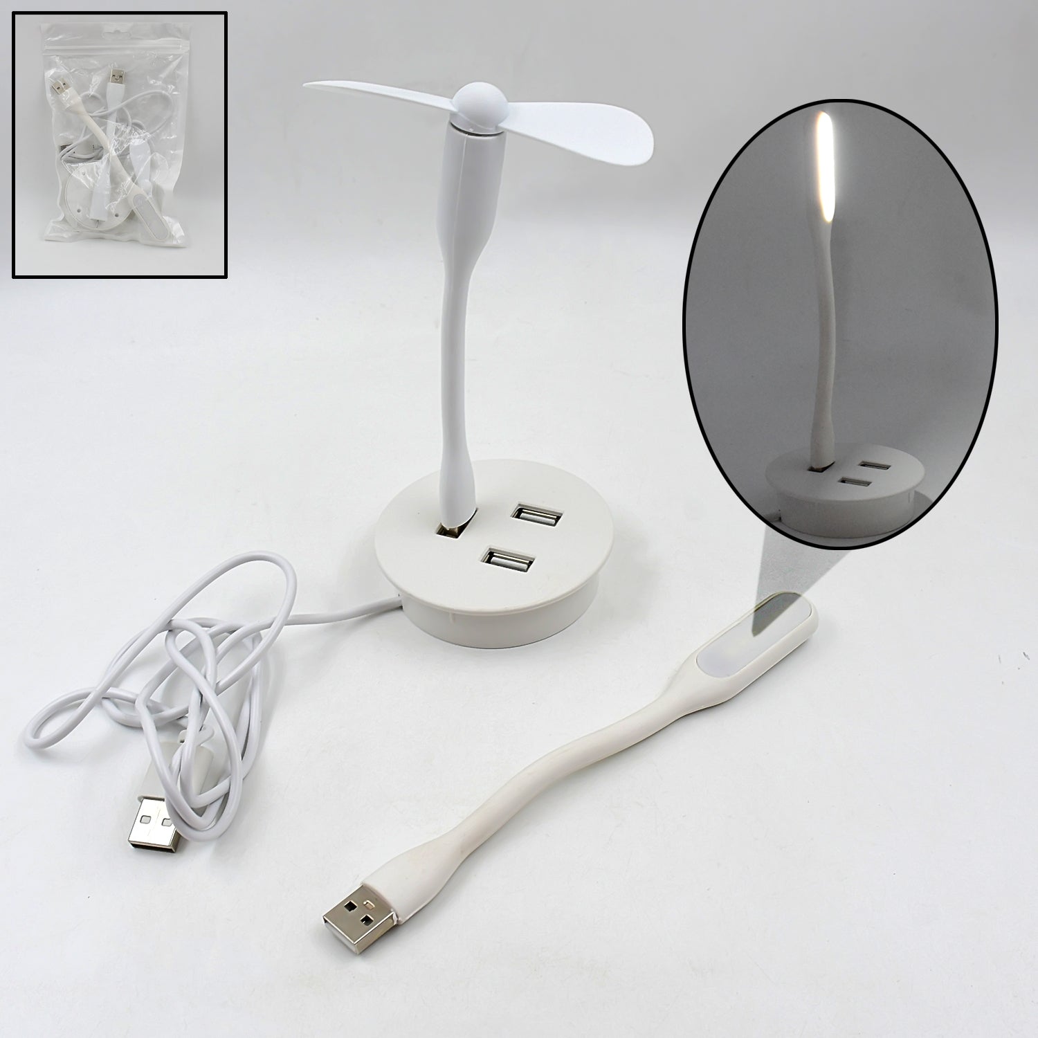 Portable Mini Usb Fan Usb Ligh  Usb 3 Hub  Port Combo Wukusy