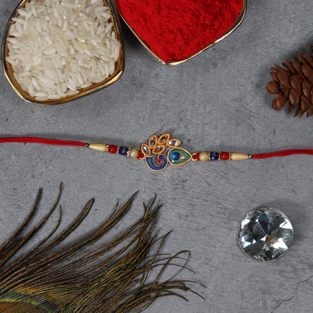 Artistic Mor Pankh Rakhi With Colorful Enamel And Traditional Thread Wukusy