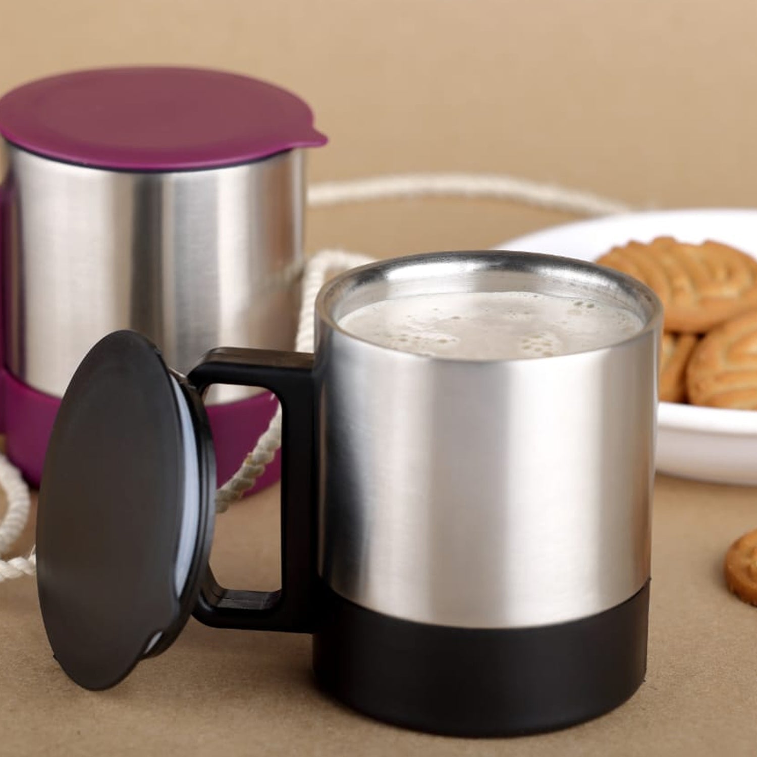 5565 Stainless Steel Coffeetea Cup Stainless Steel Lid Cover Hot Coffeetea Mug Hot Insulated Double Wall Stainless Steel Coffee And Milk Cup With Lid  Handle Easy To Carry - Coffee Cup (1 Pc) Wukusy