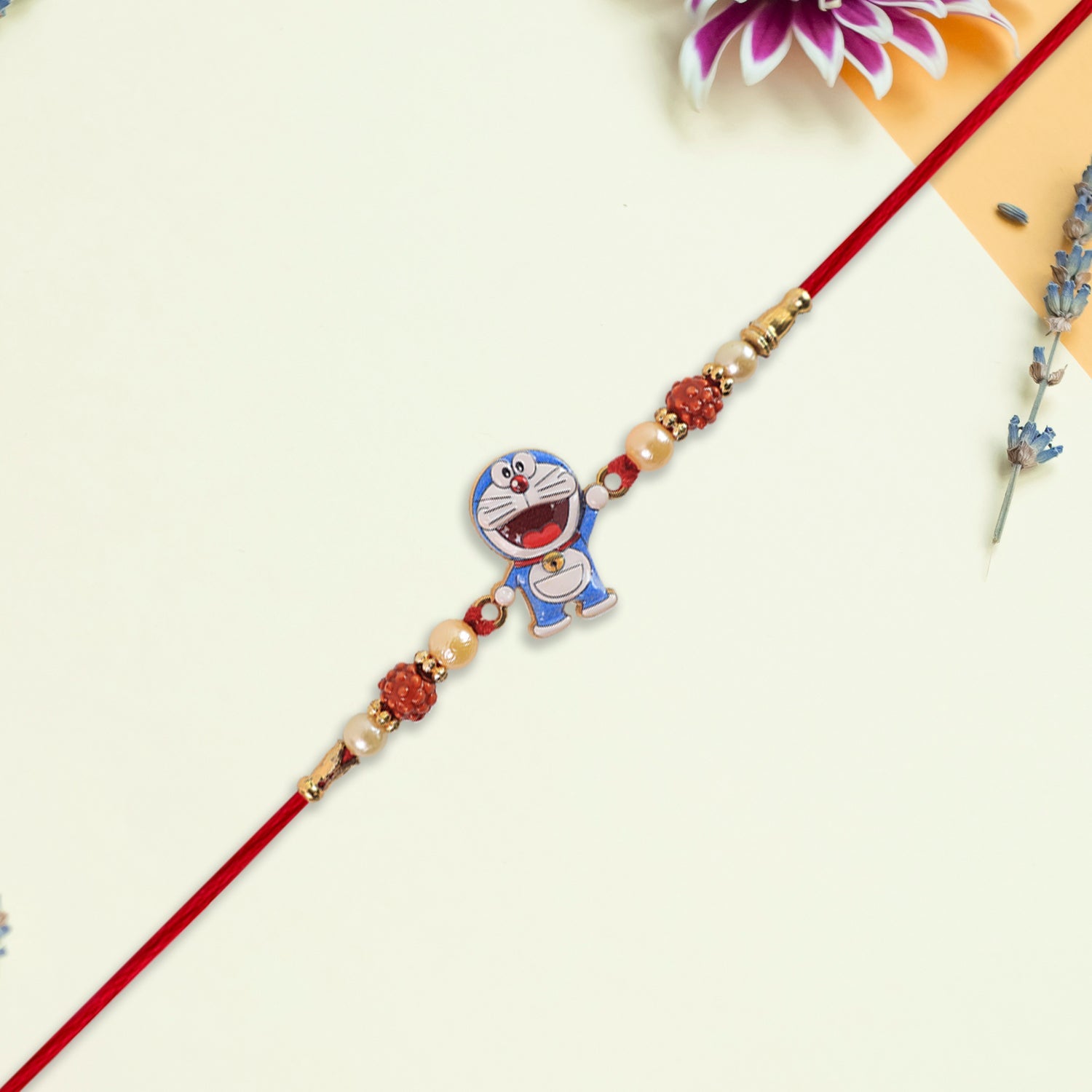 Cute Doraemon Kids Rakhi With Rudraksha  Pearl Beads Wukusy