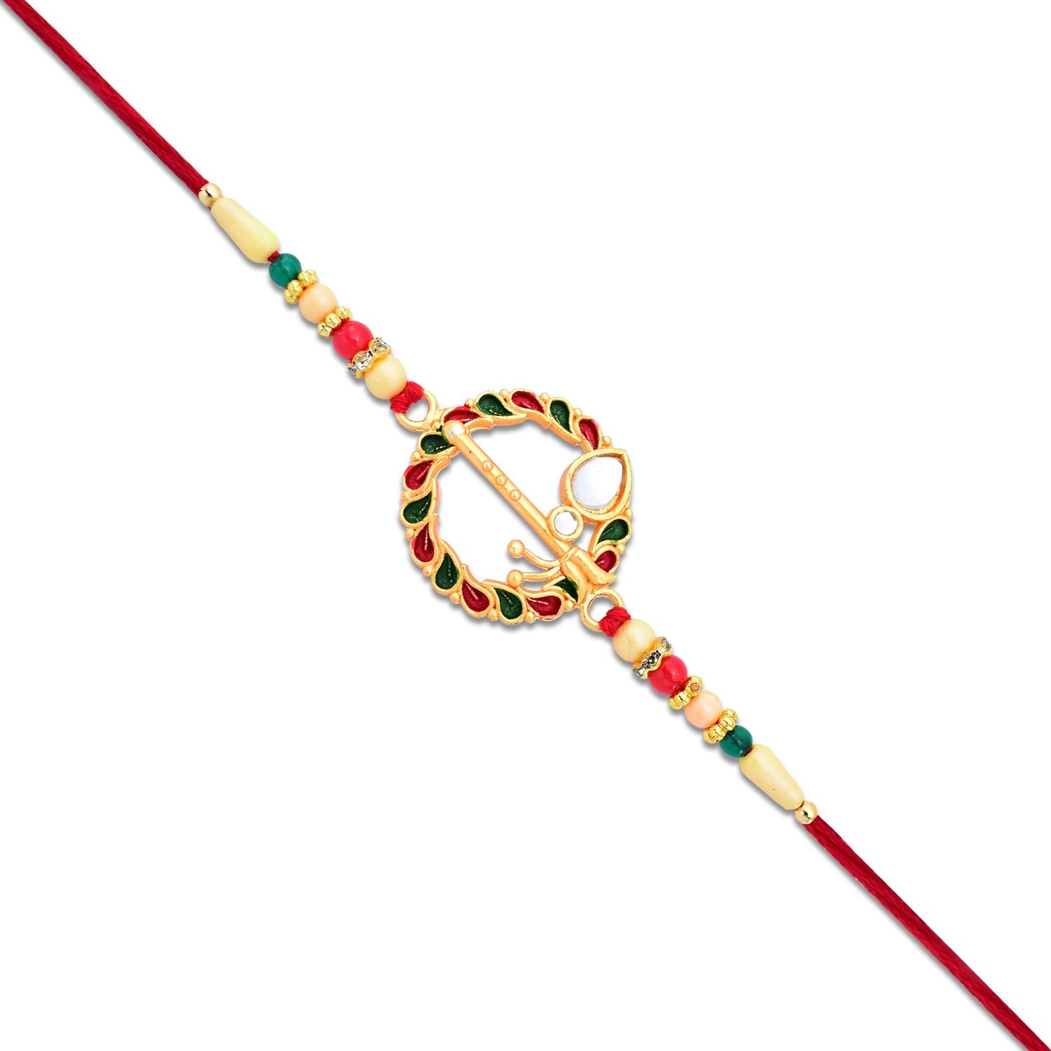 Krishna Flute Rakhi With Colorful Leaf Motif  Beads Wukusy