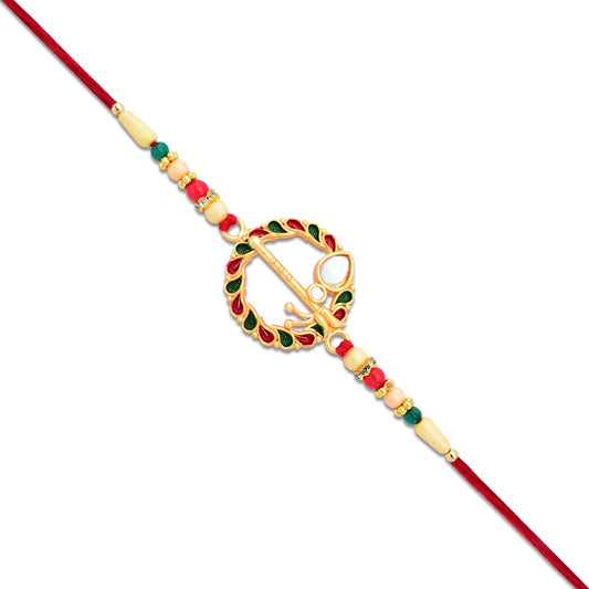 Krishna Flute Rakhi With Colorful Leaf Motif  Beads