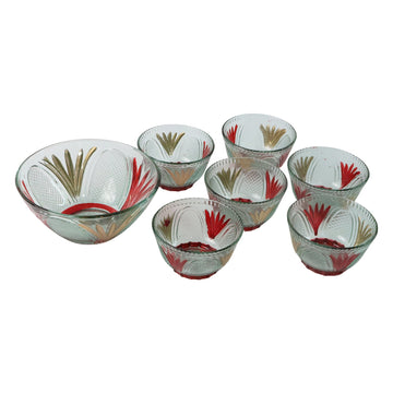 8234 Rose Glass Multipurpose Pudding  Dessert  Ice Cream Bowl Set For Home Use Home  Kitchen Serving Bowl For Sundae Sweets Snacks Fruit Pudding Nuts Or Dip Serving Bowls 6 Medium  1 Big Bowl (Set Of 7 Pc) Wukusy
