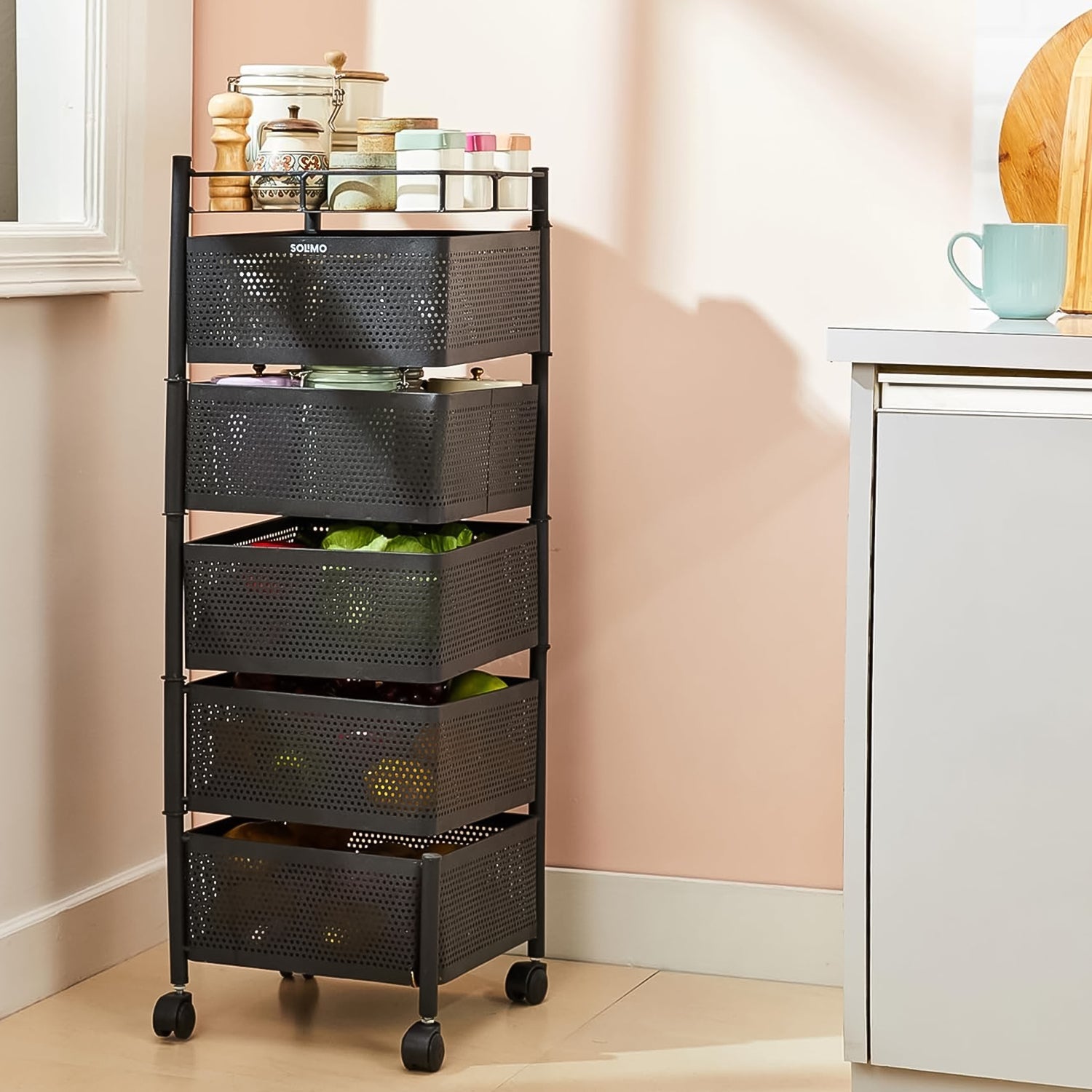 5 Layer Multipurpose Kitchen Storage Trolley With Wheels Wukusy