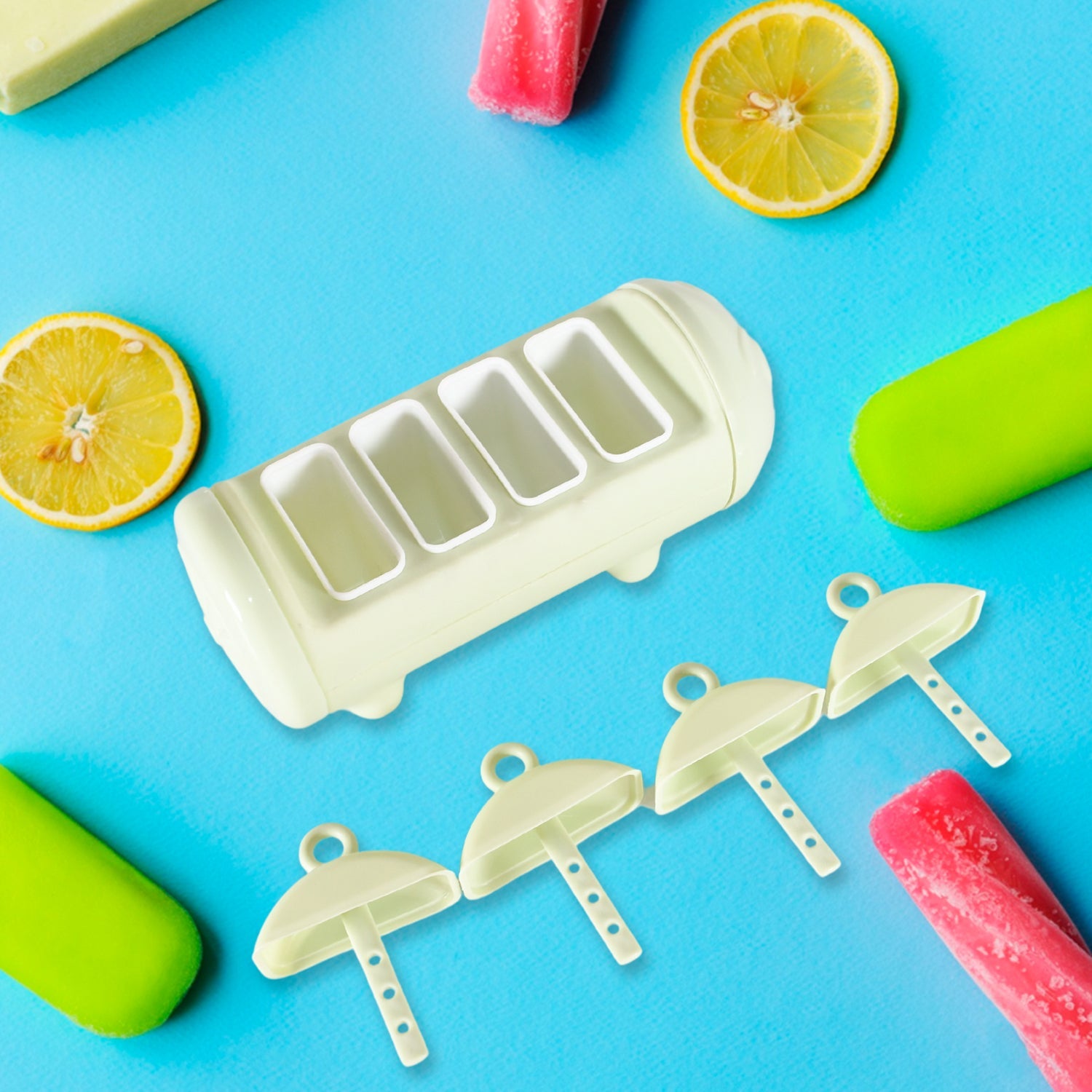 5596 Cartoon Shape Mold Ice Candy Popsicle Mold Ice Plastic Ice Candy Maker Kulfi Maker Molds Set With 4 Cups (1 Pc  Multicolor) Wukusy