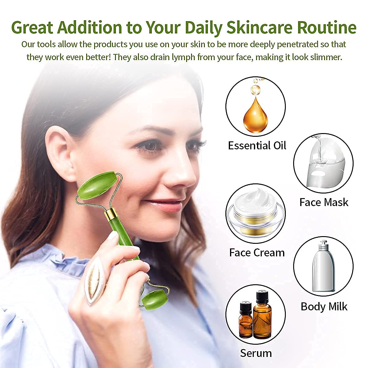 0318 Gua Sha Stone And Anti Aging Jade Roller Massager For Face Massage Natural Face Skincare Massager  Face Roller Massager For Women  Face Shaper Jade Roller And Gua Sha Set For Glowing Skin Wukusy
