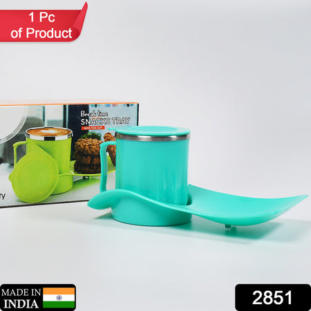 2851 Snacks Tray  Inside Steel Cup 350ml Break Time Tray For Kids  Home Use Wukusy