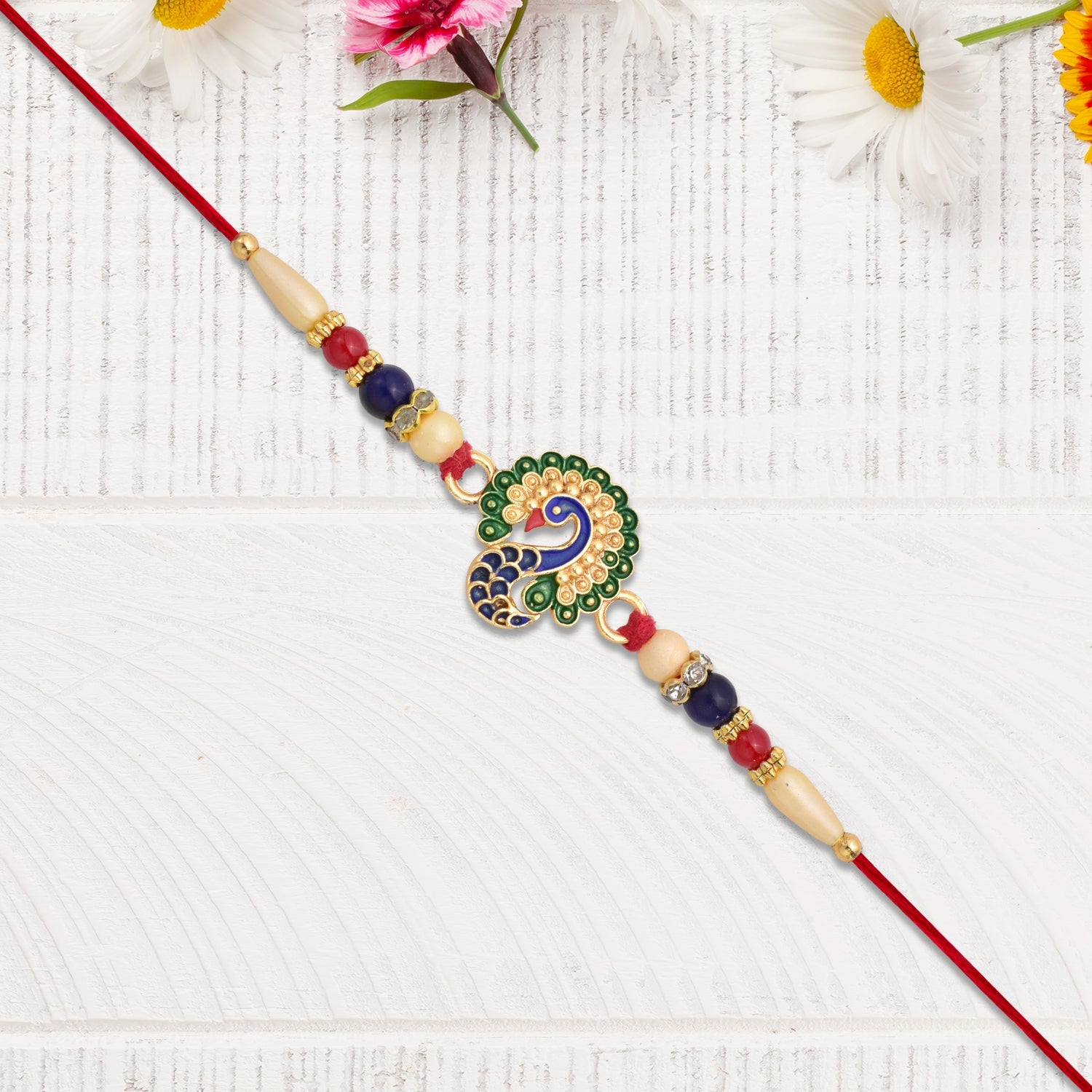 Multicolor Peacock Rakhi With Beads Wukusy
